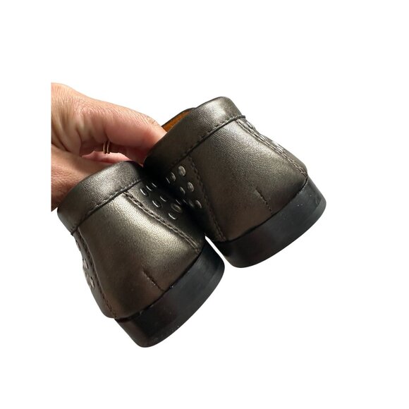 ROBERT ZUR Pewter Silver Metallic Leather Studded Flats Loafers Size 5.5 - Picture 4 of 11